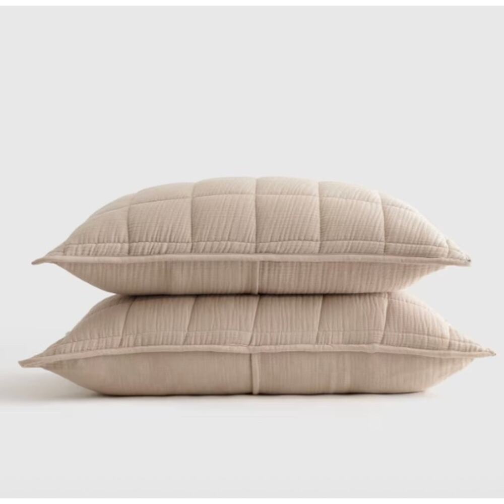 Organic Airy Gauze Box Quilt Standard Sham Set Dune NWOT #S
